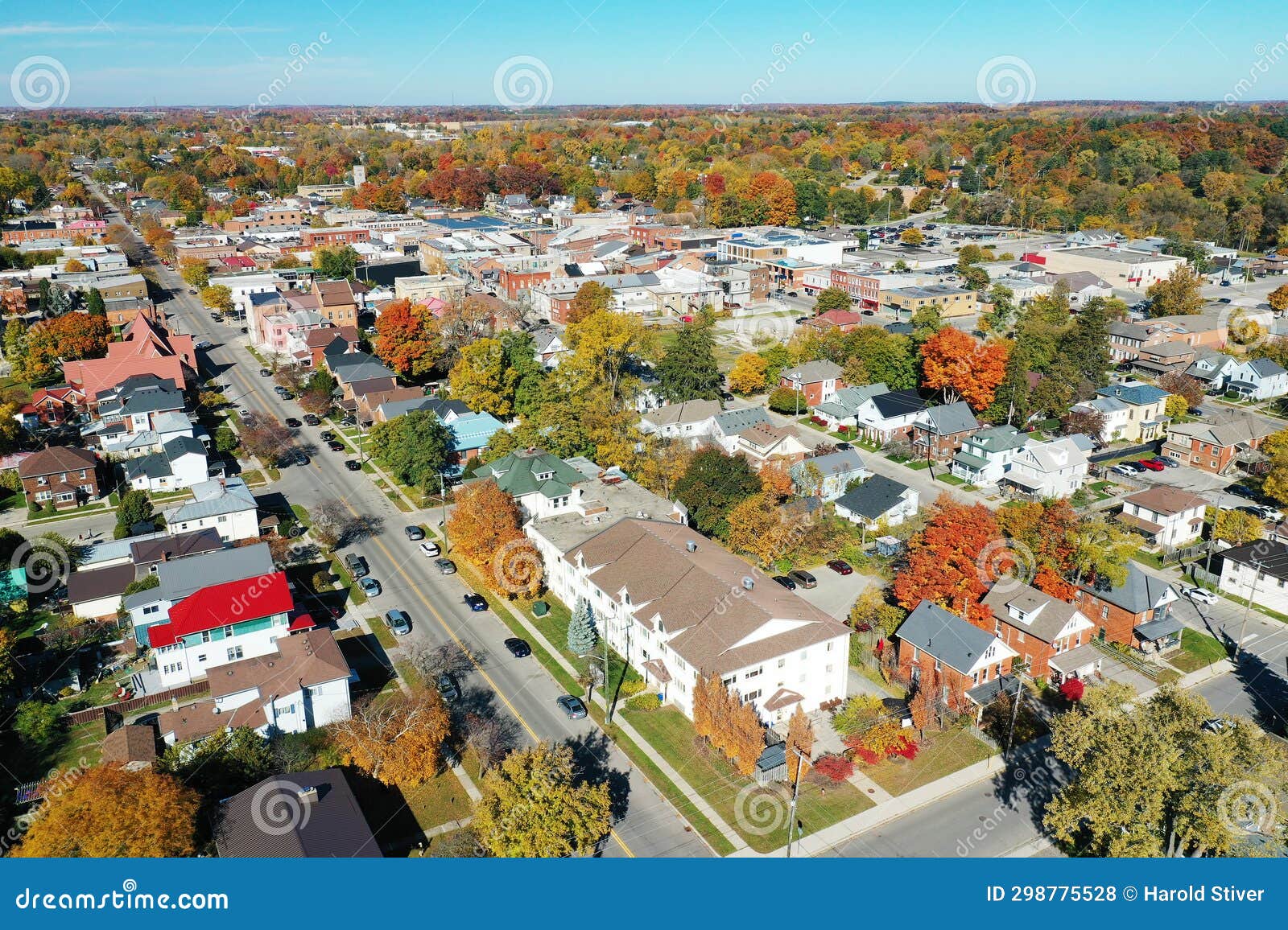 aerial view of simcoe, ontario, canada in autumn