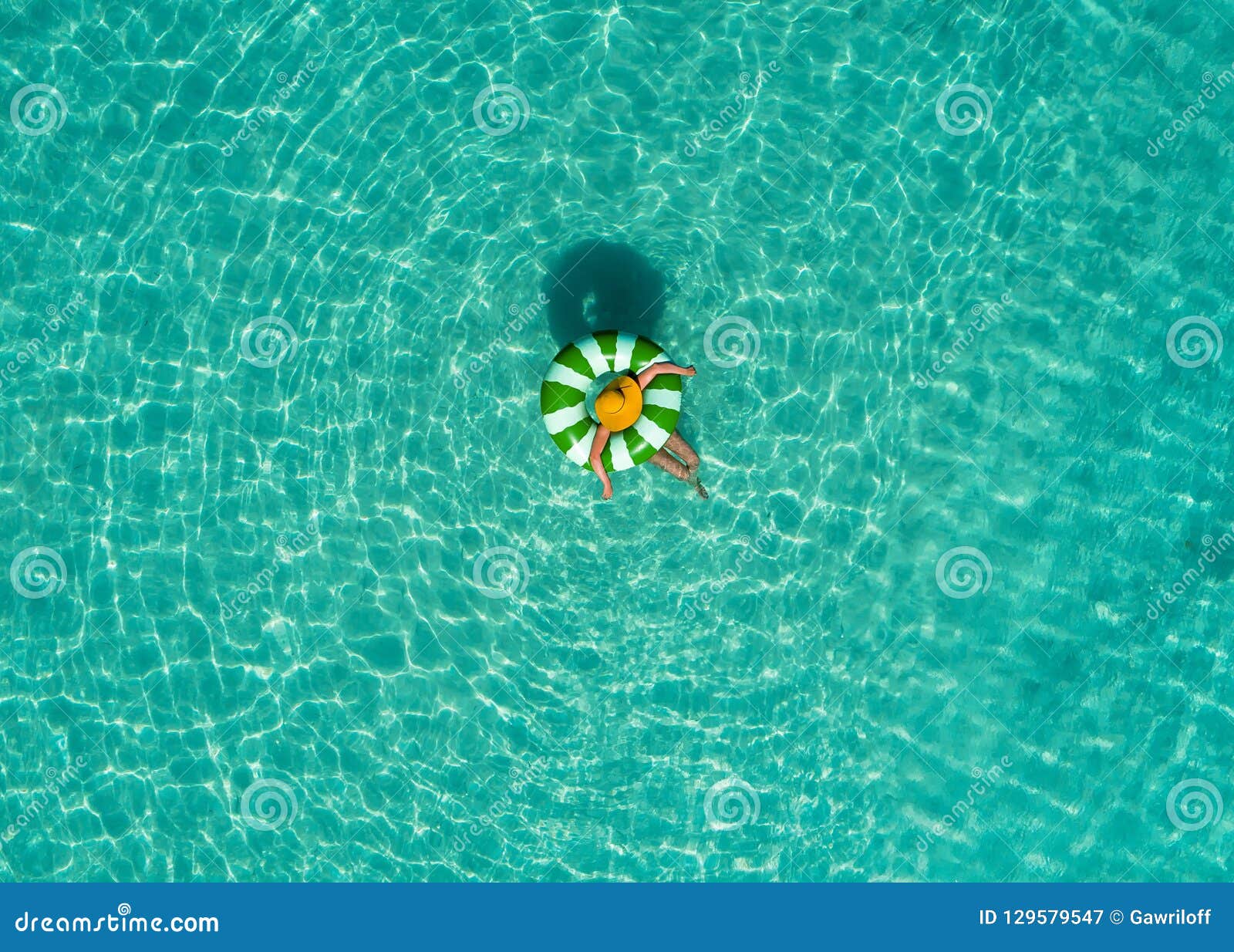 Aerial View of Slim Woman Swimming on the Swim Ring Donut in Th Stock ...