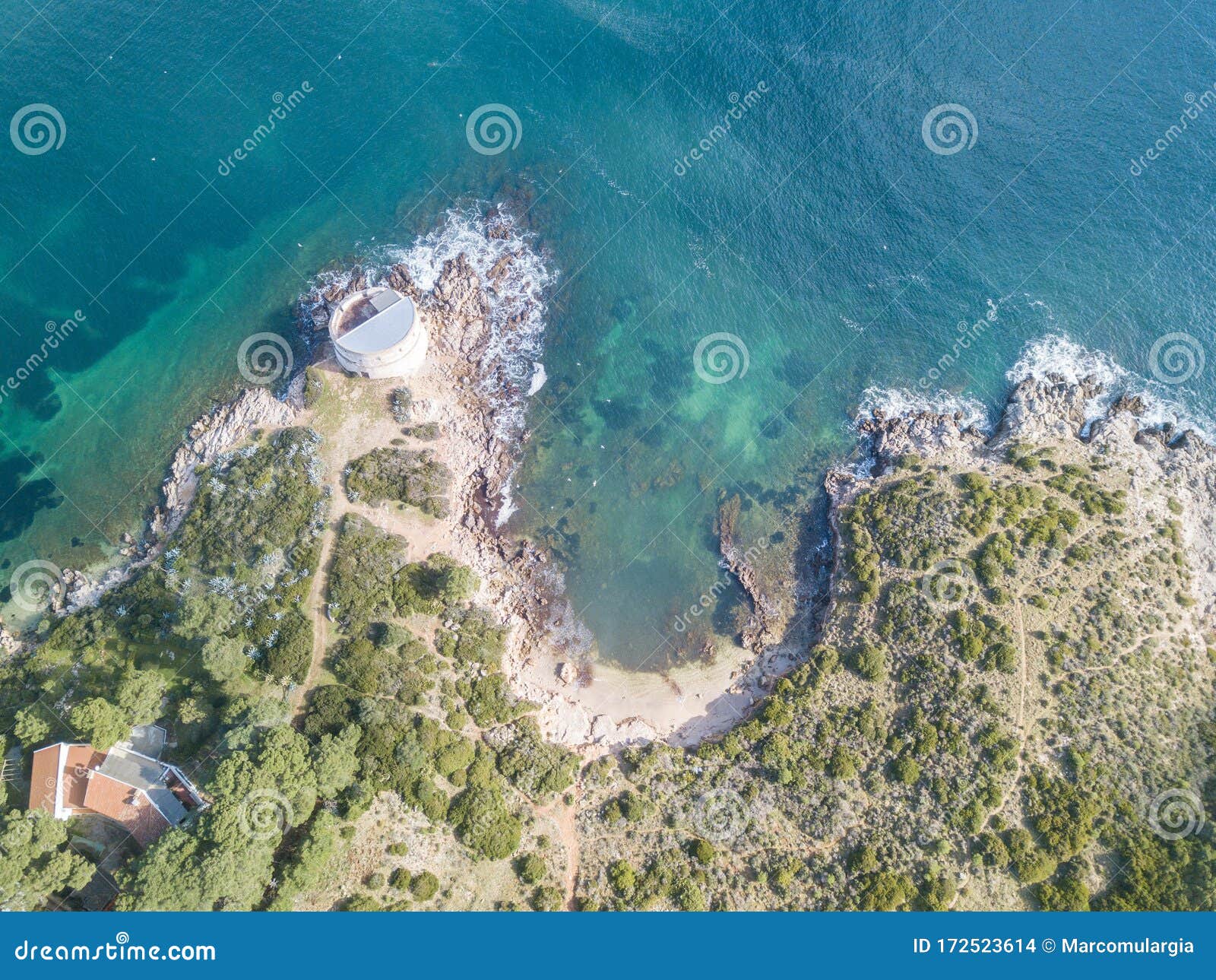 aerial view of the small beach of lazareto,alghero in sardinia