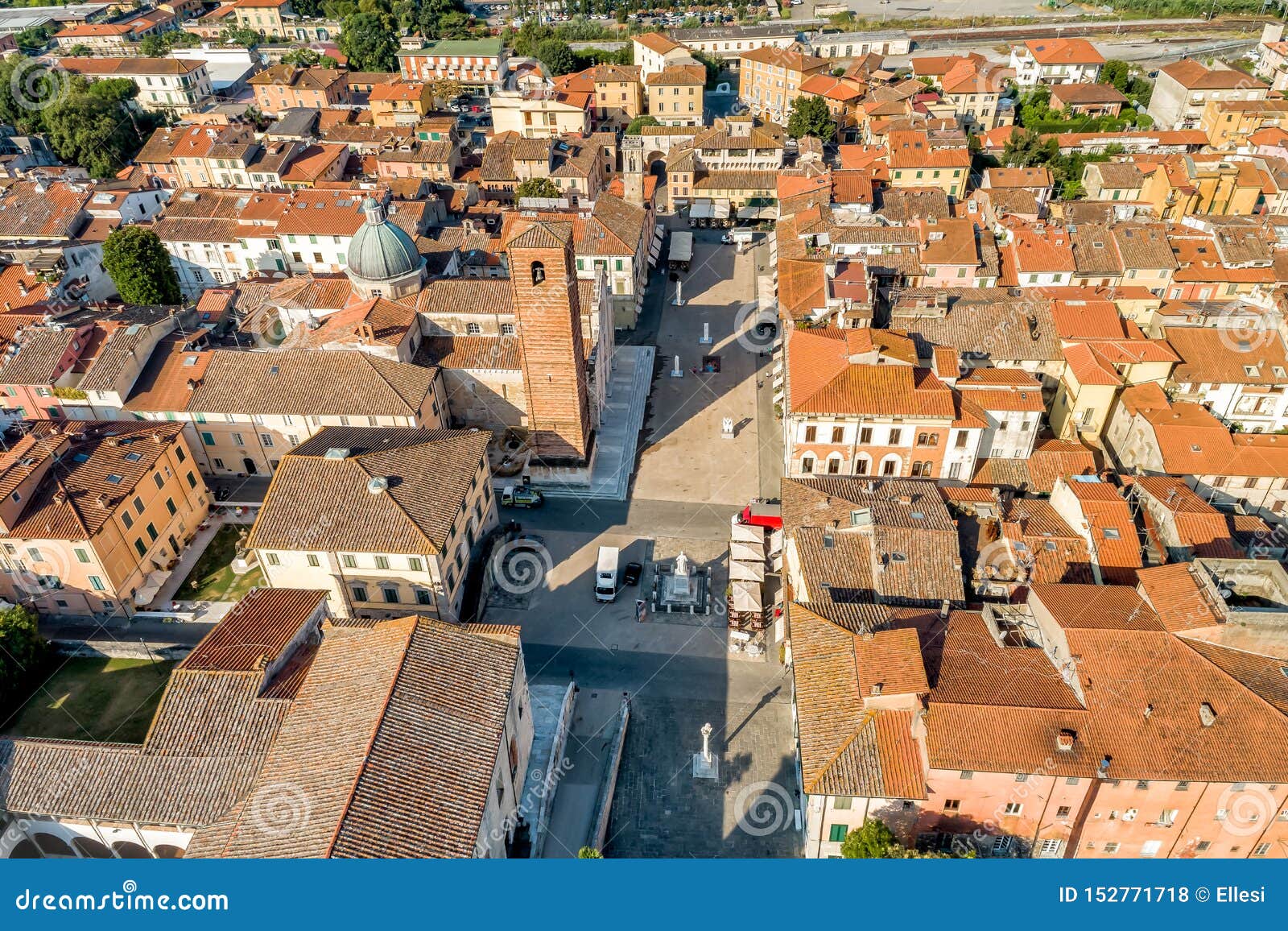 aerial view of small town pietrasanta in versilia northern tuscany in province of lucca, italy