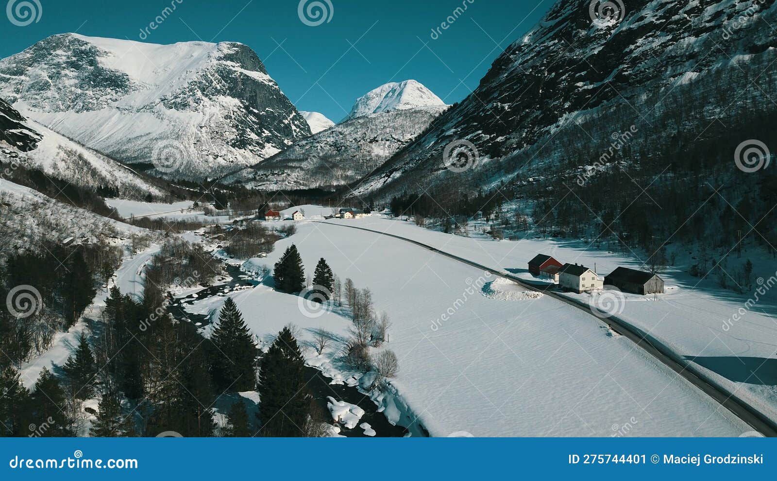 aerial view of a small village in the mountains, norway.