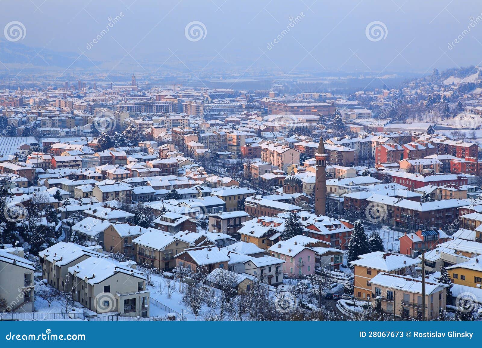 Aerial View On Snowy Town Alba Italy Stock Image Image Of Popular Alba
