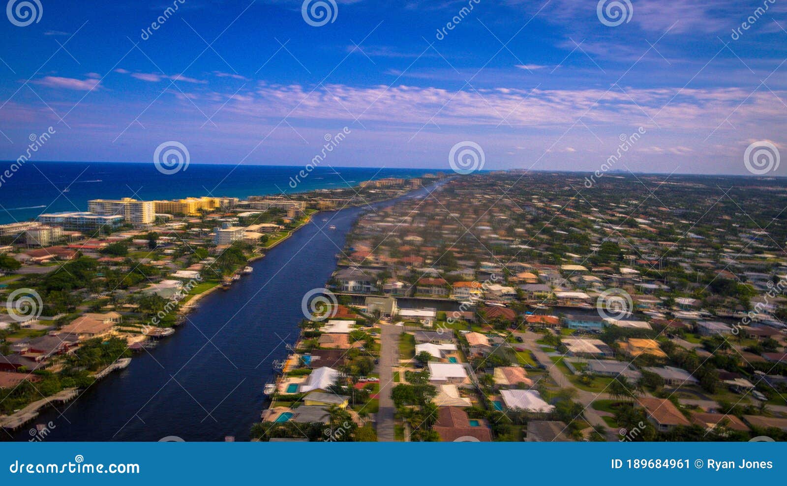 aerial view south over intracoastal and deerfield beach, florida