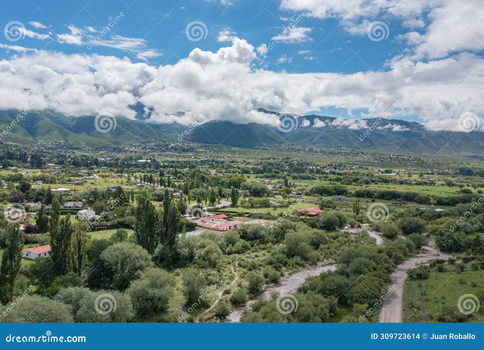 aerial view of the tafi river in tafi del valle tucuman