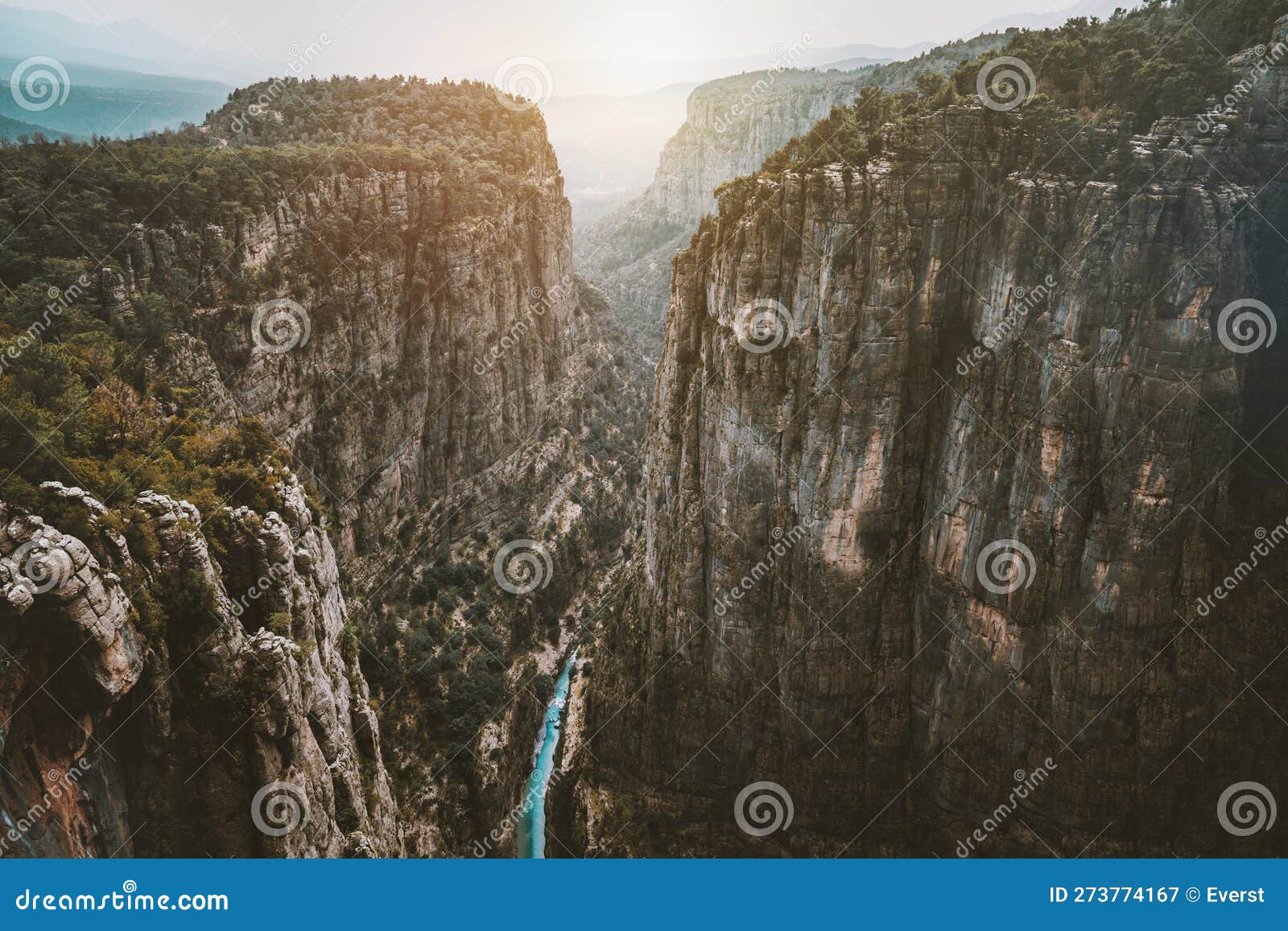 aerial view tazi canyon landscape rocky mountains and river in turkiye wilderness nature scenery