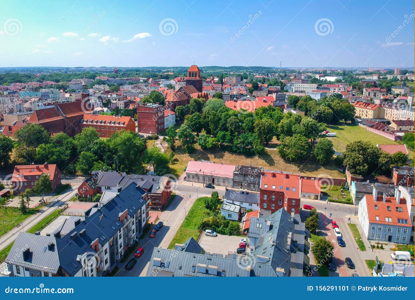 aerial view of tczew city over wisla river in poland