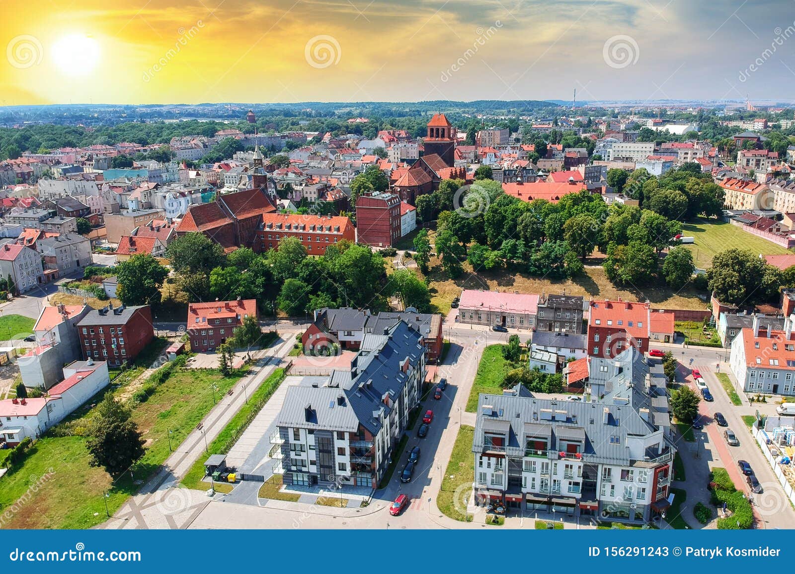 aerial view of tczew city over wisla river in poland