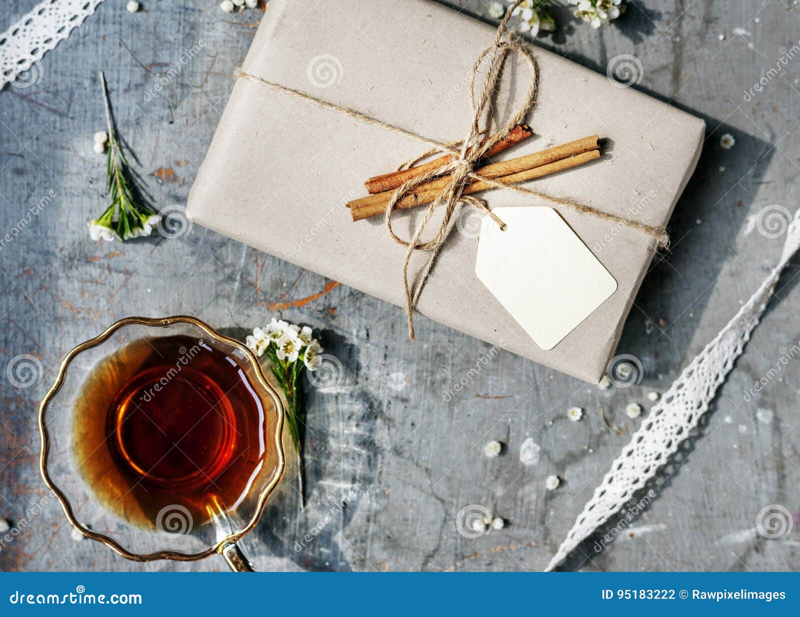Aerial View of Tea Cup with Gift Box Stock Photo Image of package