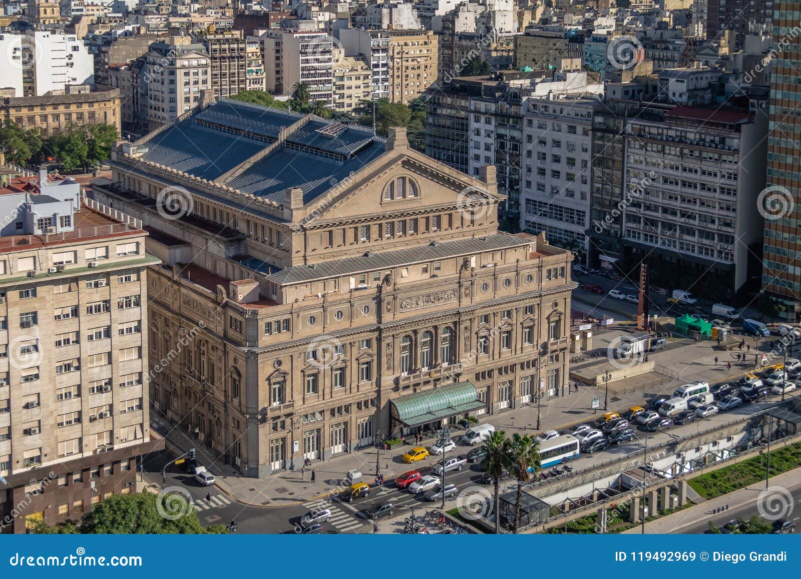 aerial view of teatro colon - buenos aires, argentina