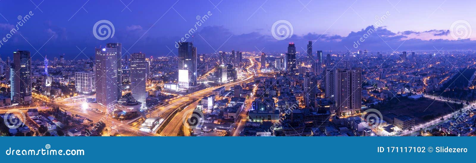 Aerial View of Tel Aviv Skyline at Dusk, Tel Aviv Cityscape Panorama ...