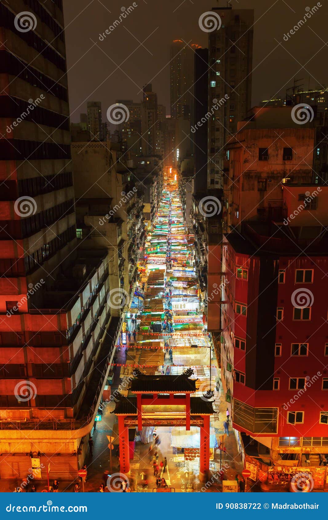 Aerial View of the Temple Street in Hong Kong Editorial Photography
