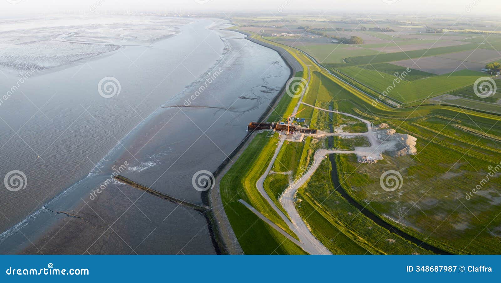 aerial view of a tidal inlet in the eemsdelta, bierum, holland
