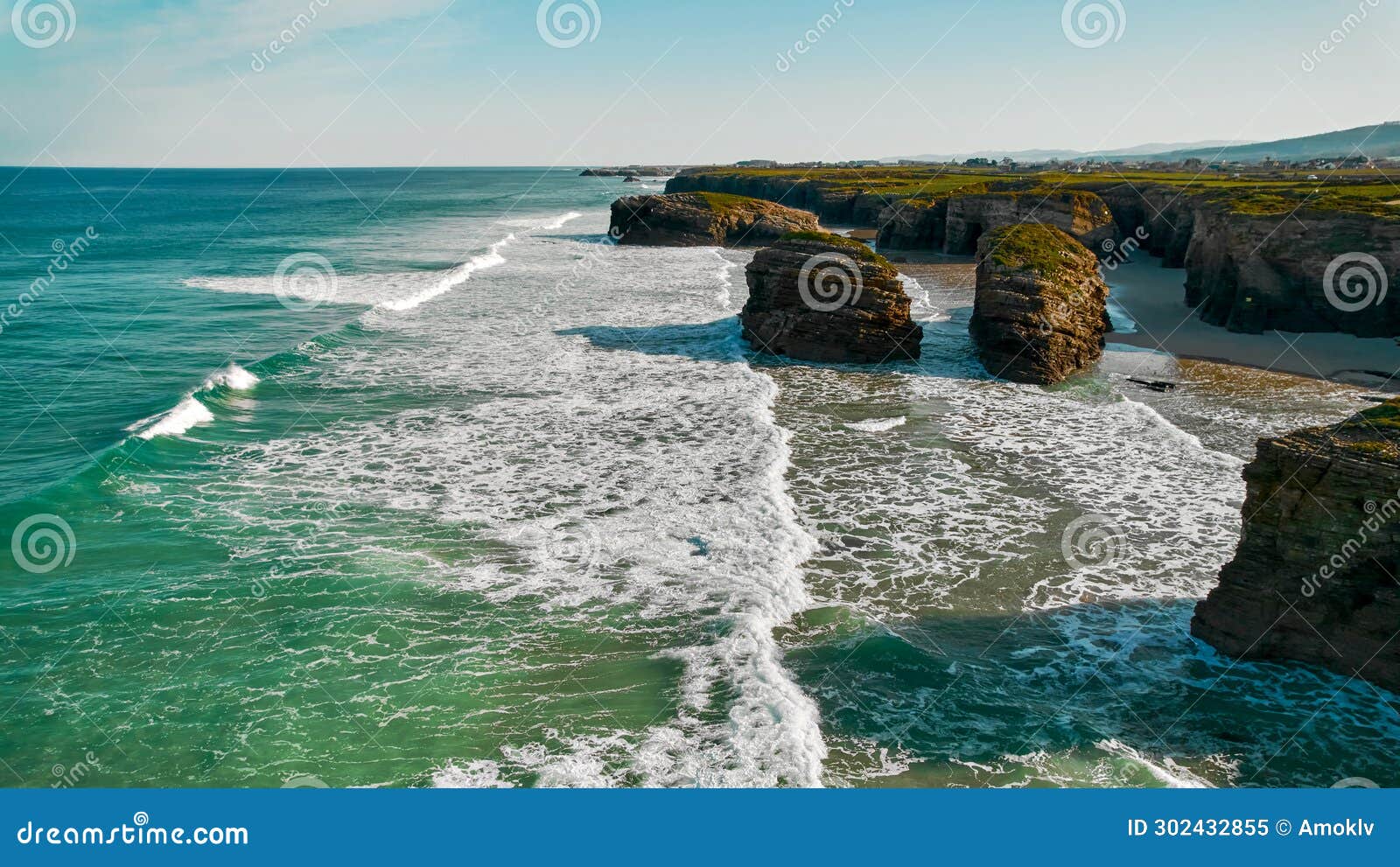 aerial view to the beach of the cathedrals. europe, northern spain