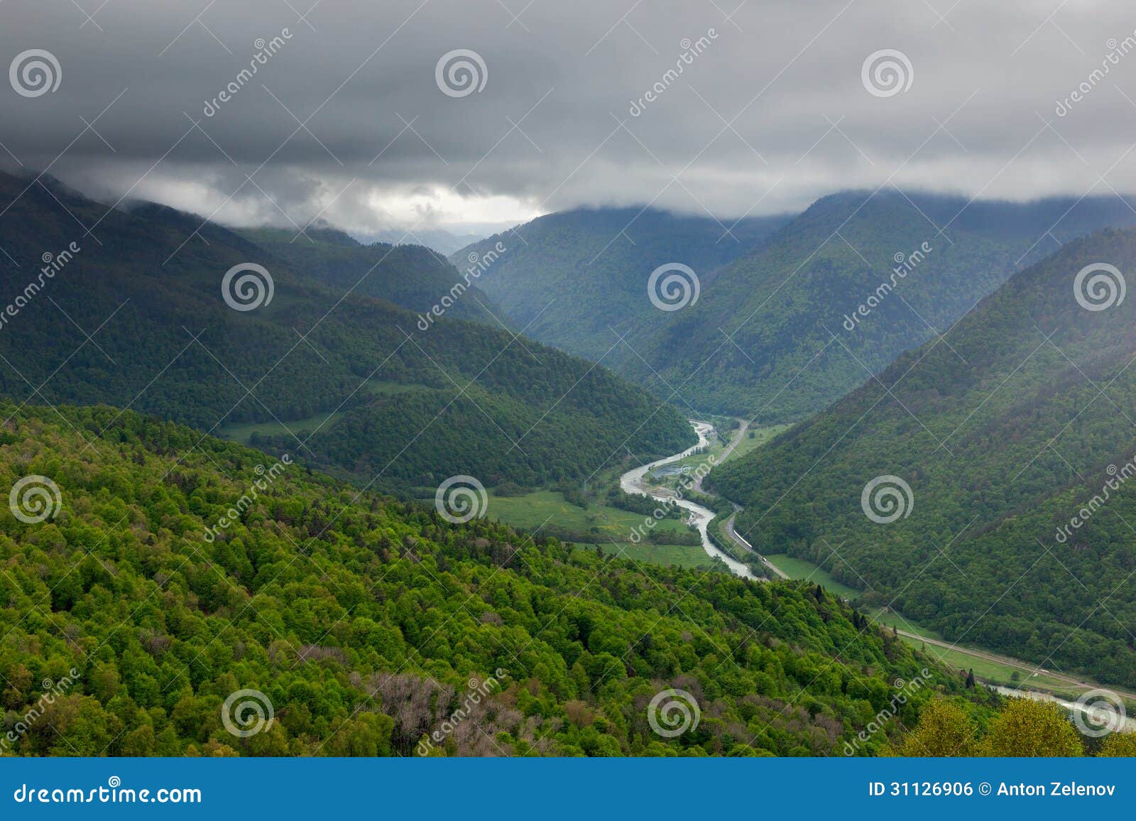 aerial view to bolshoy zelenchuk river valley