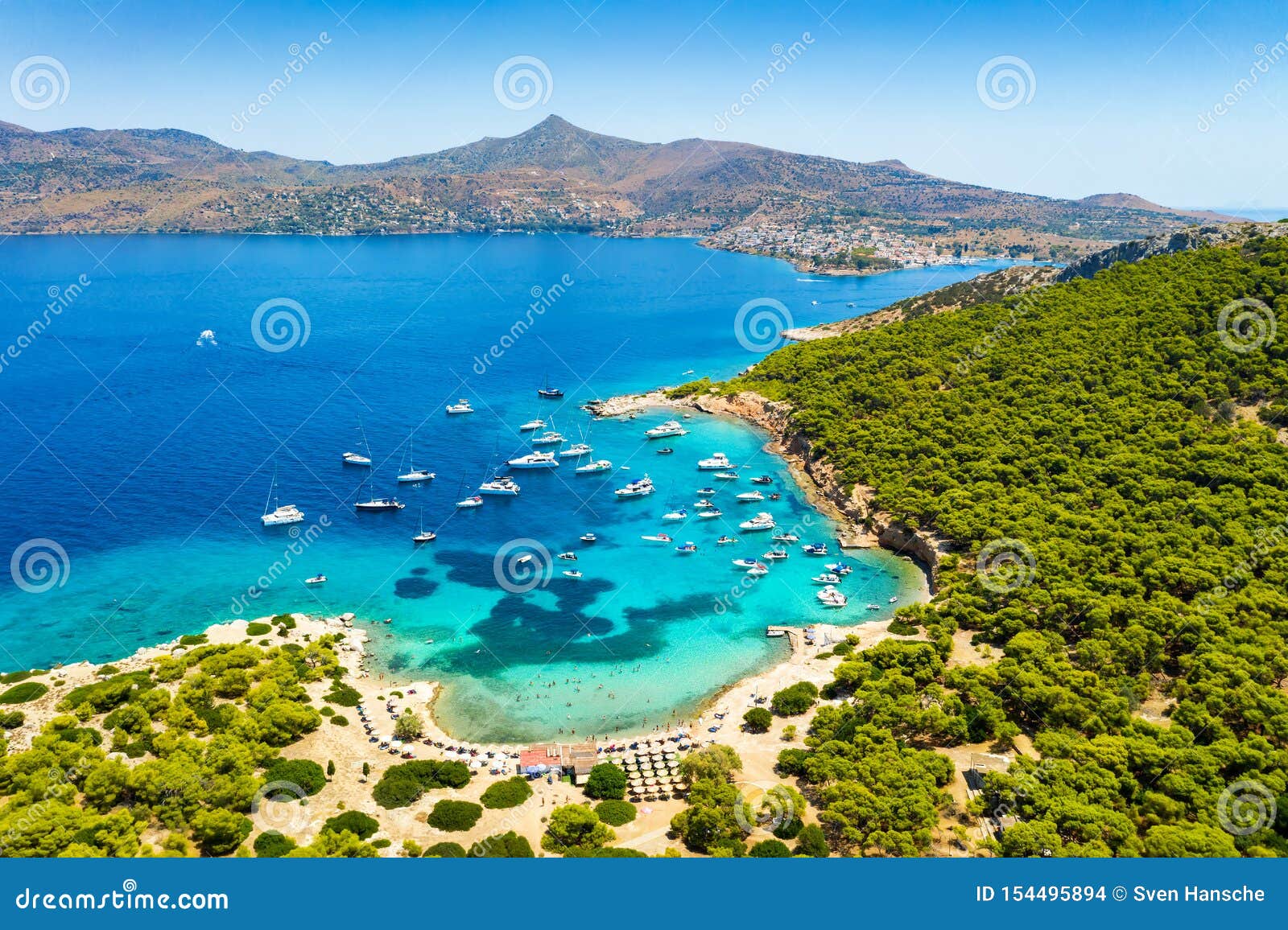 aerial view to moni island, saronic gulf, greece