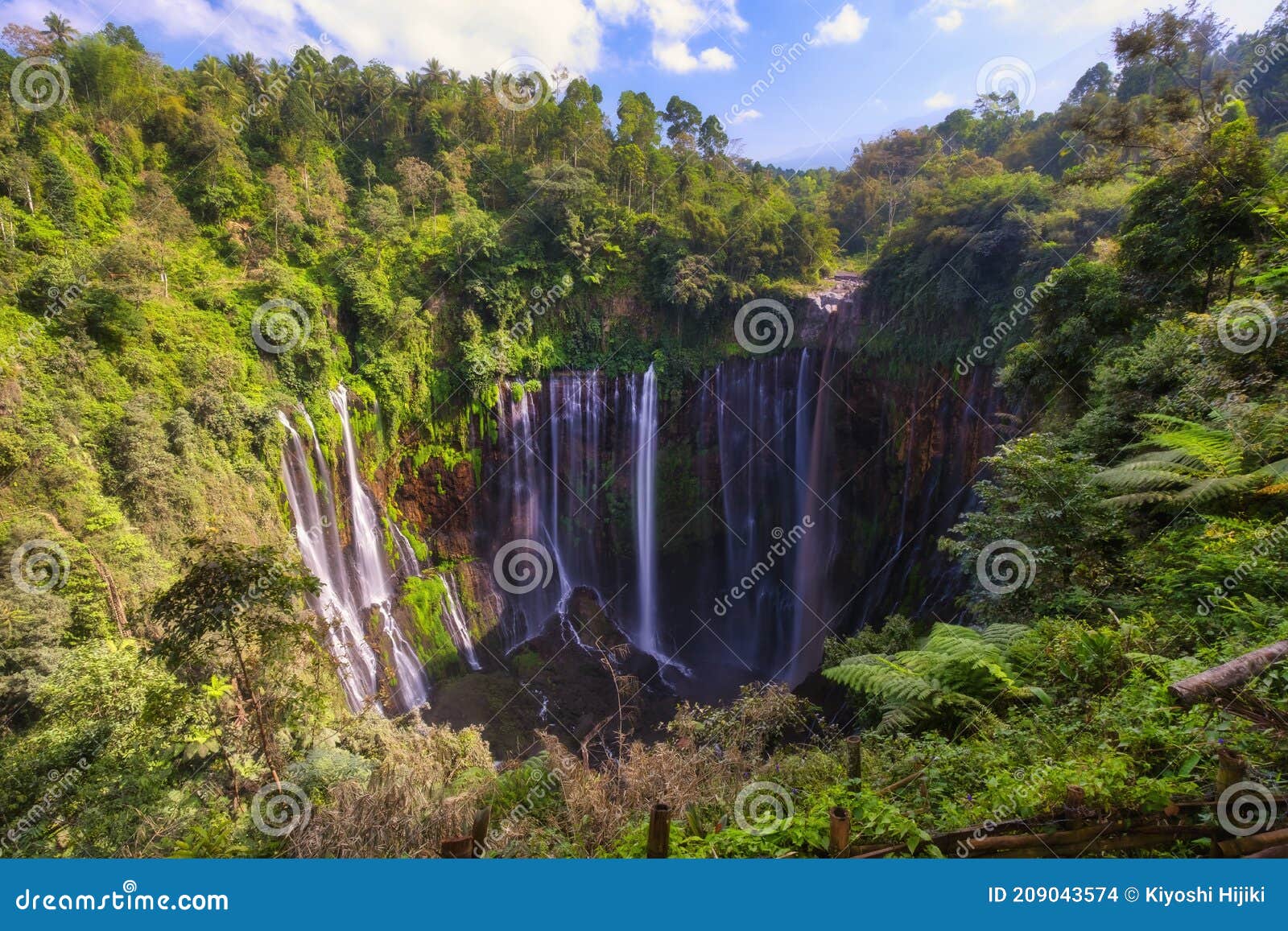 aerial view of tropical rainforest coban sewu waterfall in east java