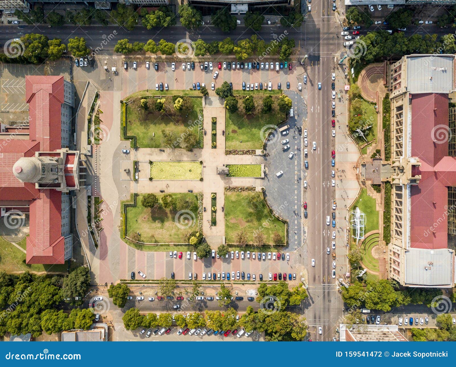 aerial view of tshwane city hall and museum of natural history iin the heart of pretoria, south africa