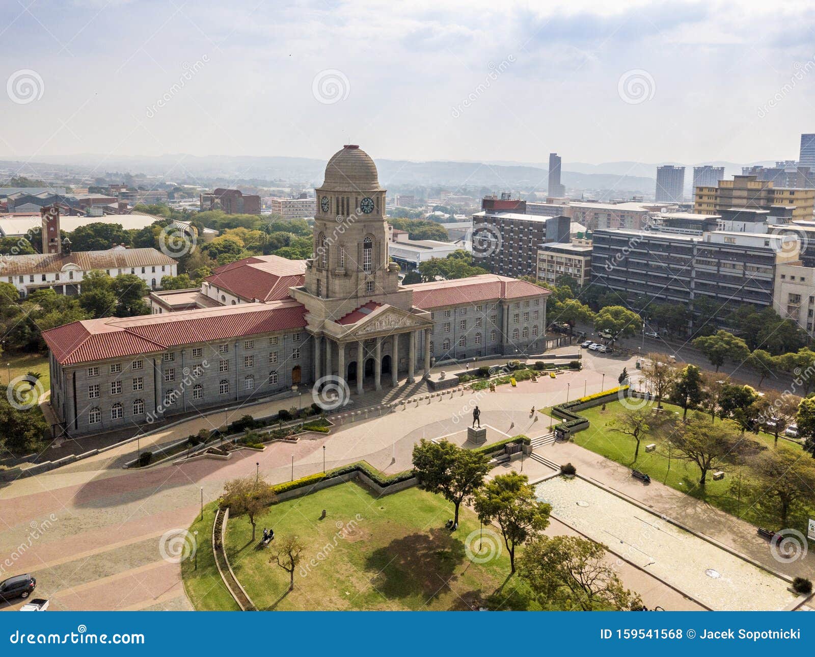 aerial view of tshwane city hall in the heart of pretoria, south africa