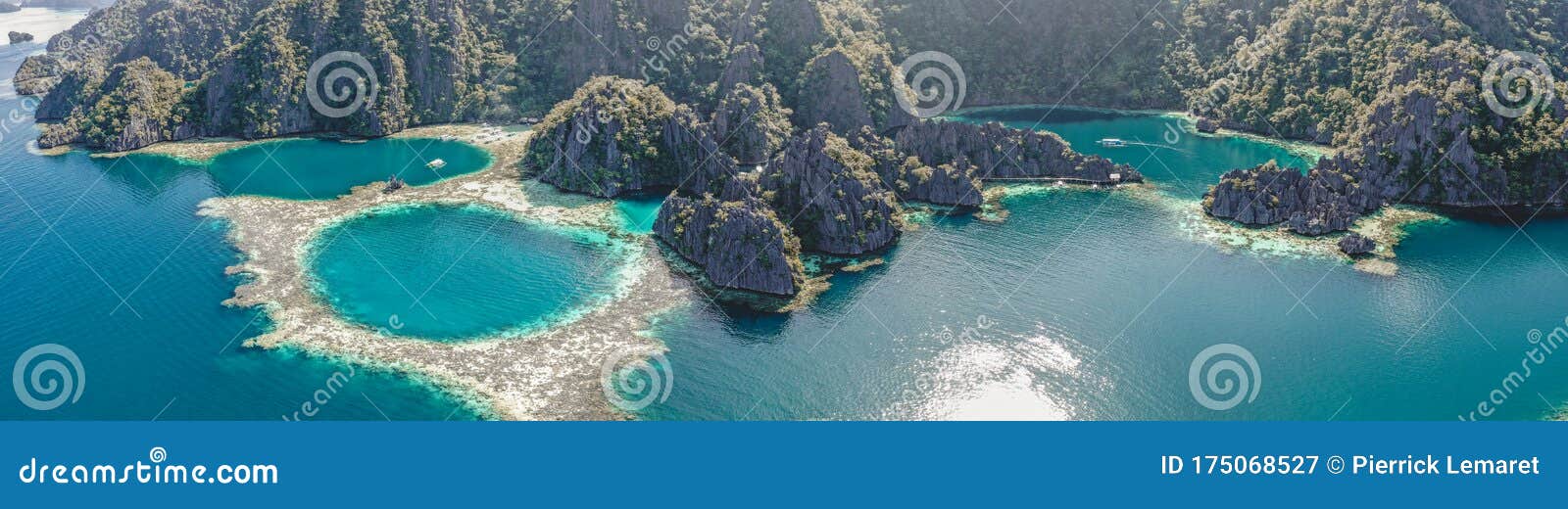 aerial view of the twin lagoon in coron island, palawan, philippines