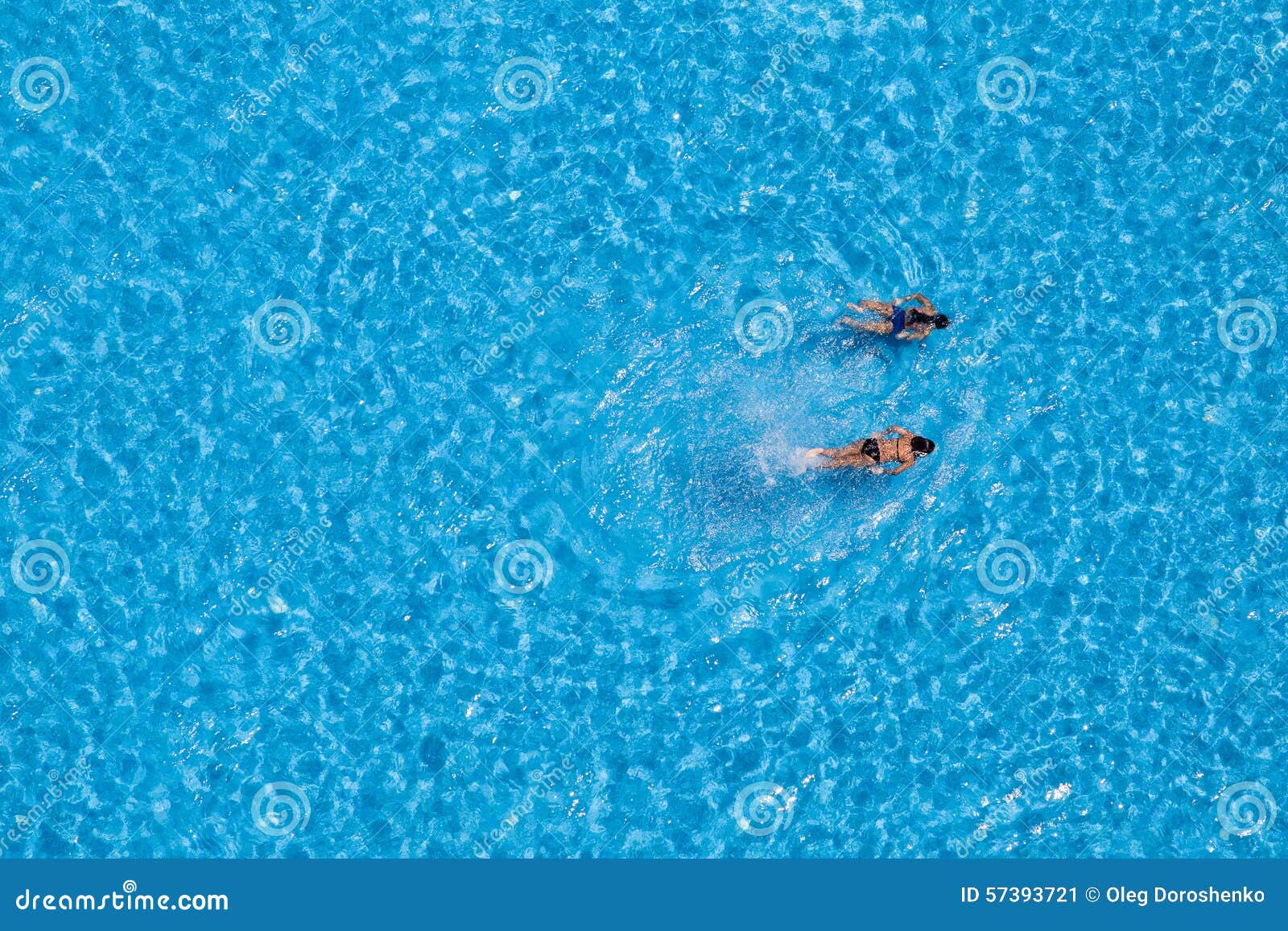 Aerial View of a Two Girls Swimming in the Pool Stock Image - Image of ...