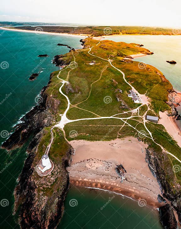 Aerial View Of Twr Mawr Lighthouse Meaning Great Tower In Welsh On Ynys aerial-view-of-twr-mawr-lighthouse-meaning-great-tower-in-welsh-on-ynys