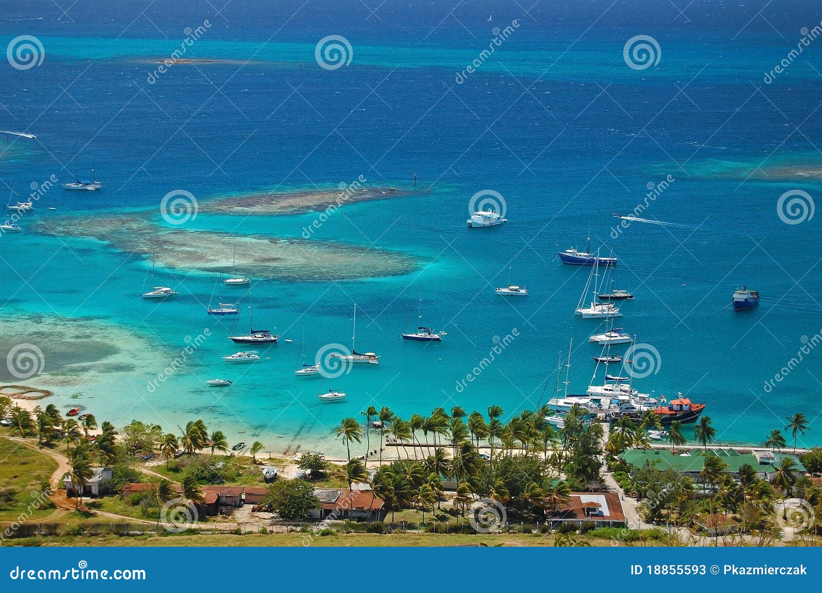 aerial view of union island yacht club lagoon