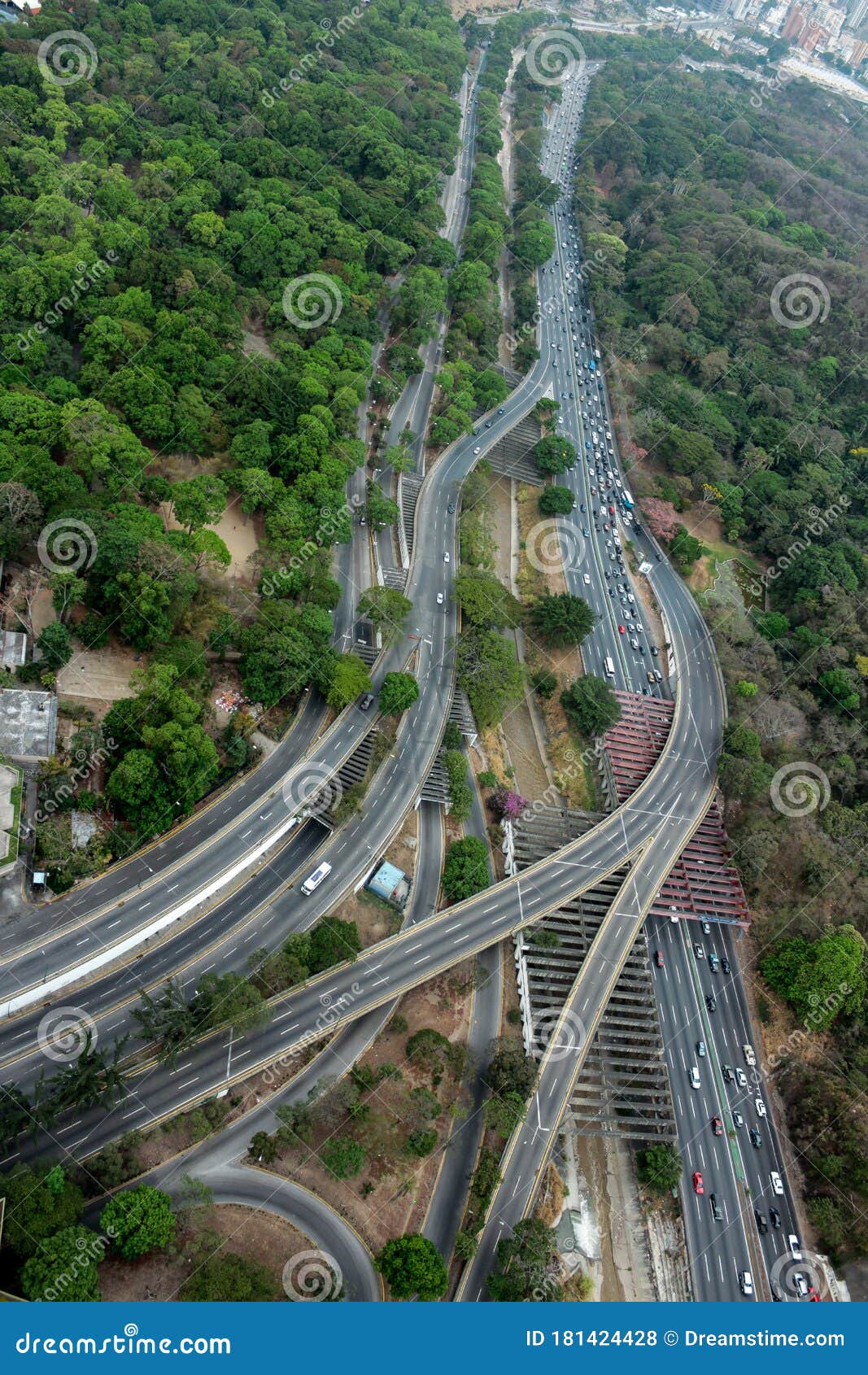 aerial view of the valle-coche highway in the city of caracas, venezuela