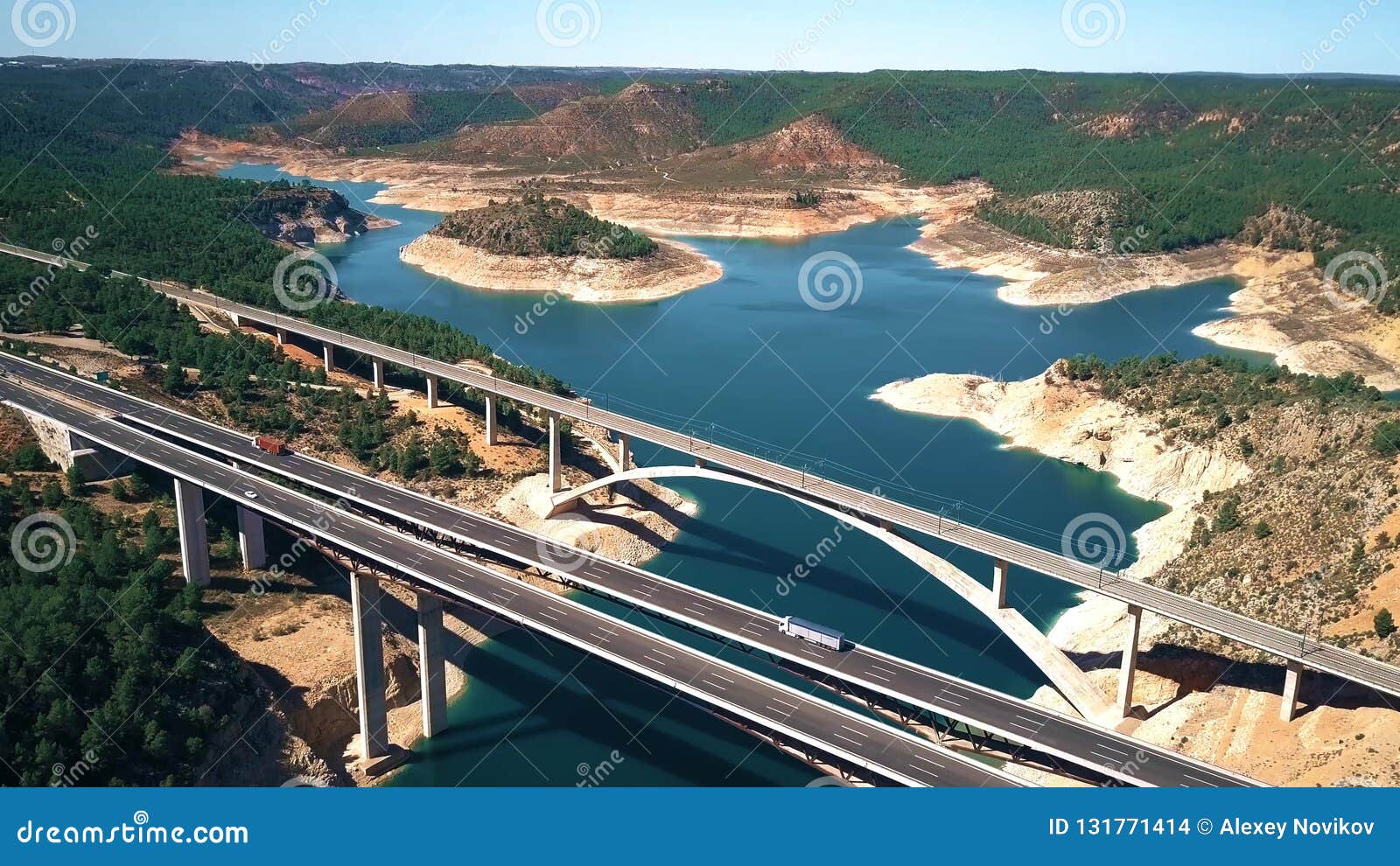 aerial view of viaducto de contreras, expressway bridge in spain