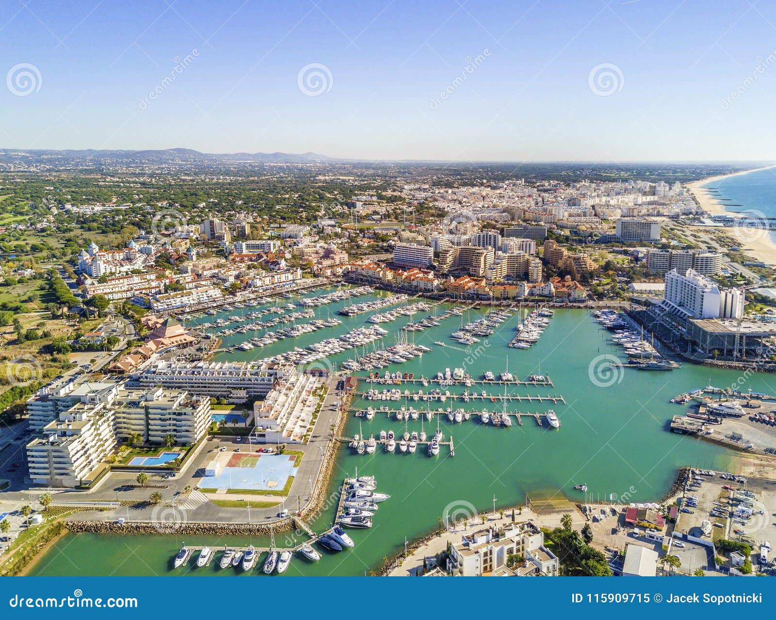 aerial view of luxurious and touristic vilamoura, algarve, portugal