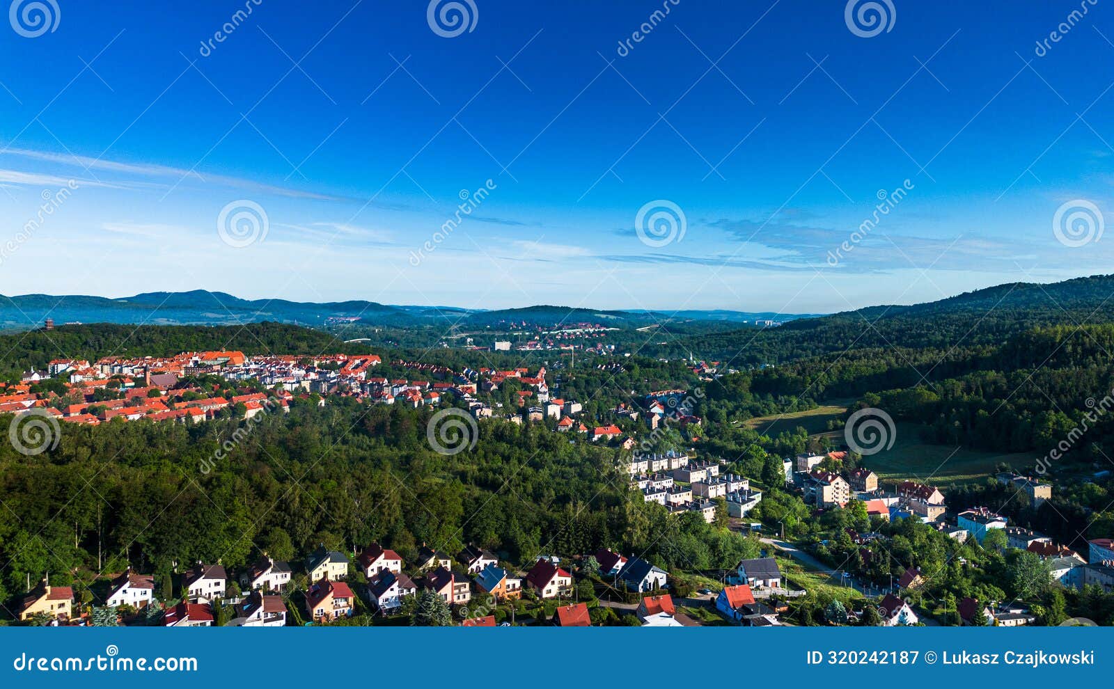 aerial view of walbrzych town surrounded by mountains