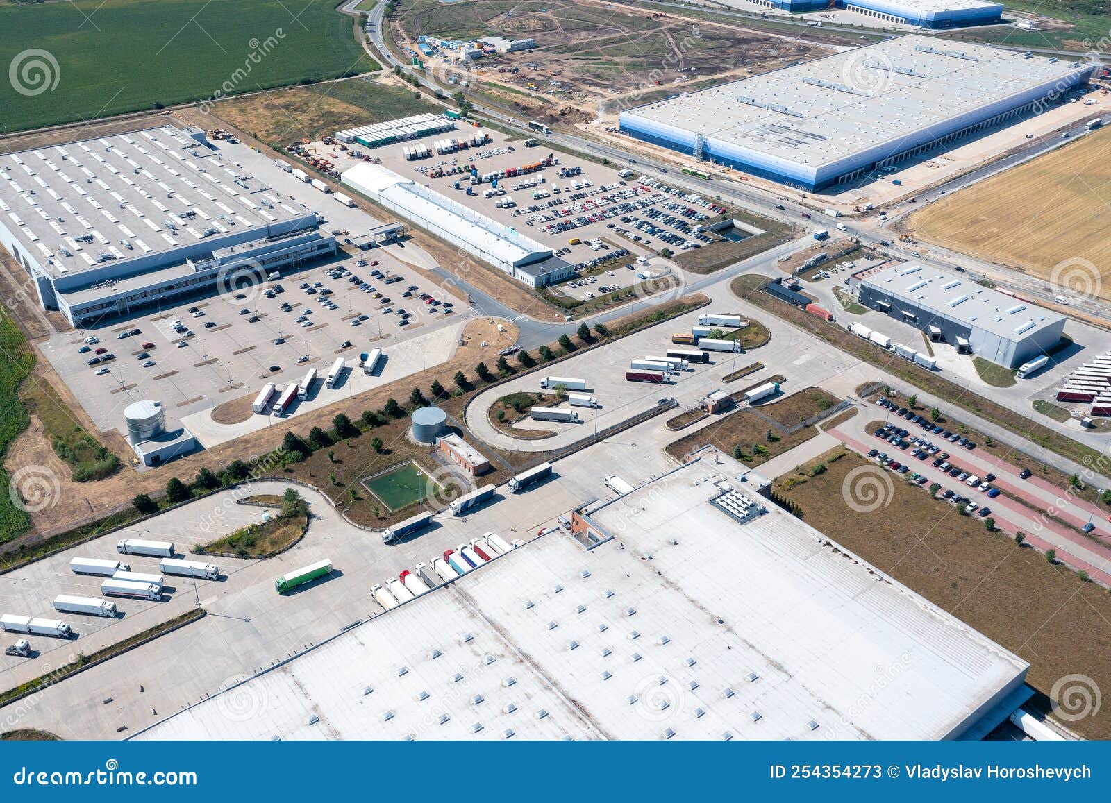 Aerial View of a Warehouse of Goods. Aerial View of Loading and
