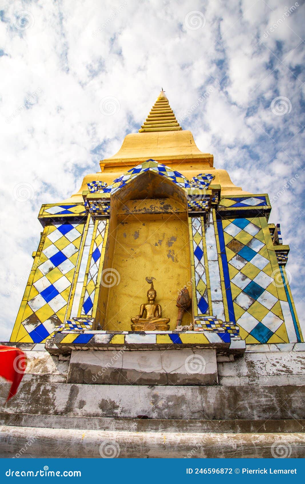 aerial view of wat chaloem phra kiat phrachomklao rachanusorn, sky pagodas on top of mountain in lampang thailand