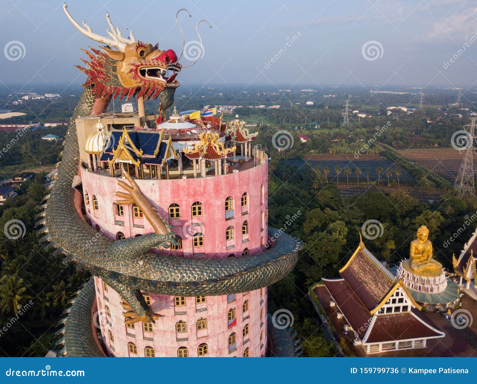 Aerial View Of Wat Samphran Dragon Temple In The Sam Phran District In Nakhon Pathom Province Near Bangkok Thailand Stock Photo Image Of District Outside