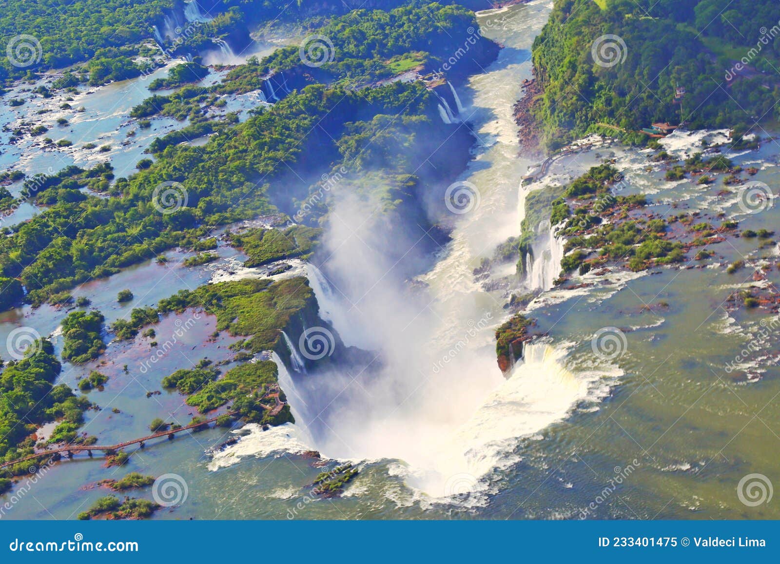 aerial view of a waterfall. environment with lots of green. mata atlantica do brasil, iguacu river in the interior of the state o