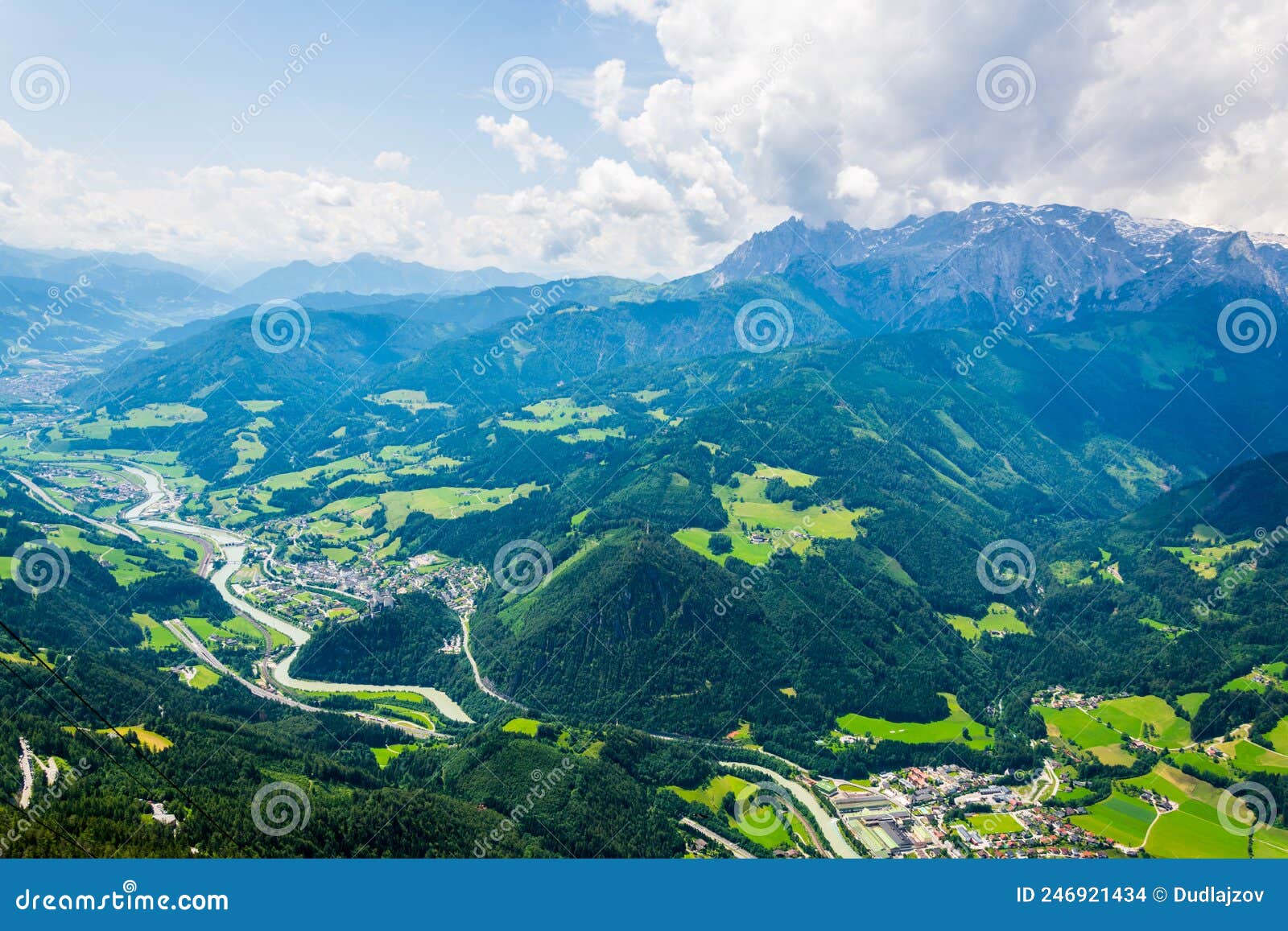 aerial view of the werfen village in austria famous for hohenwerfen castle and eisriesenwelt ice cave....image