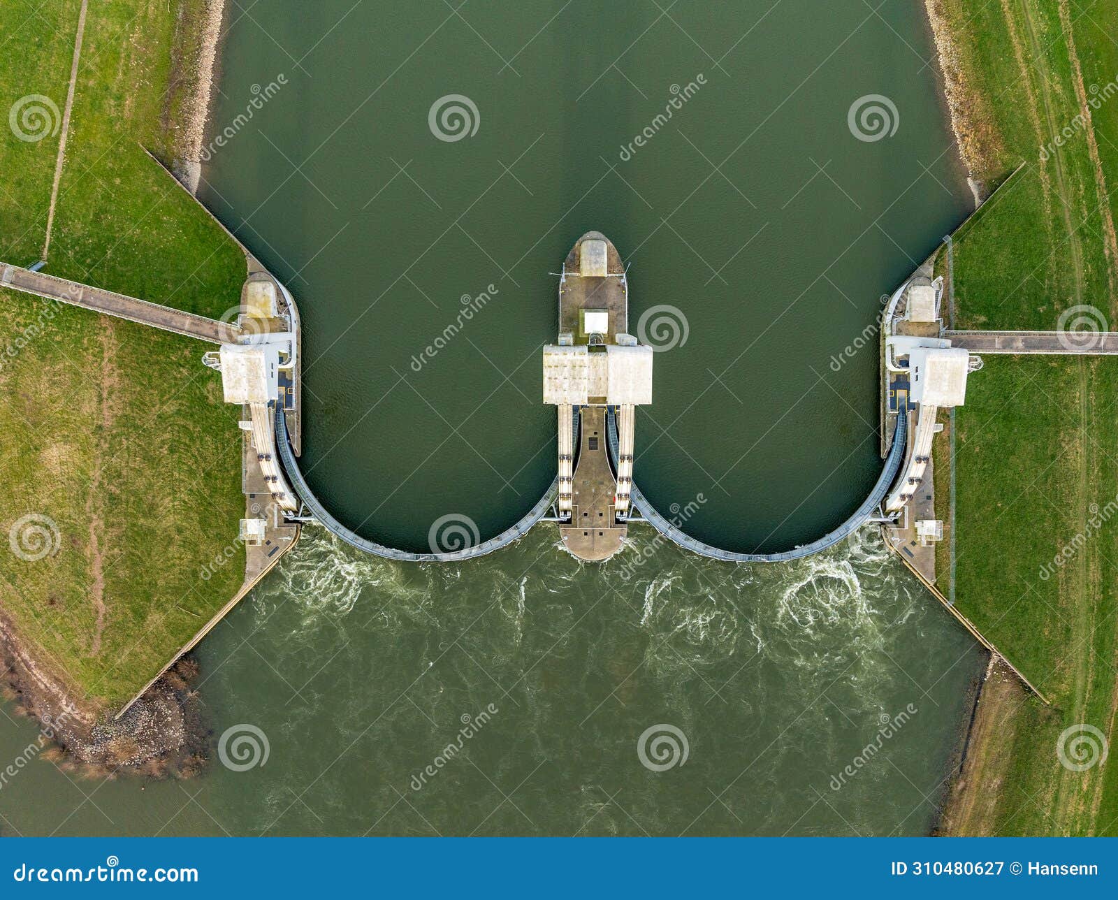 aerial view of the wier at driel, netherlands