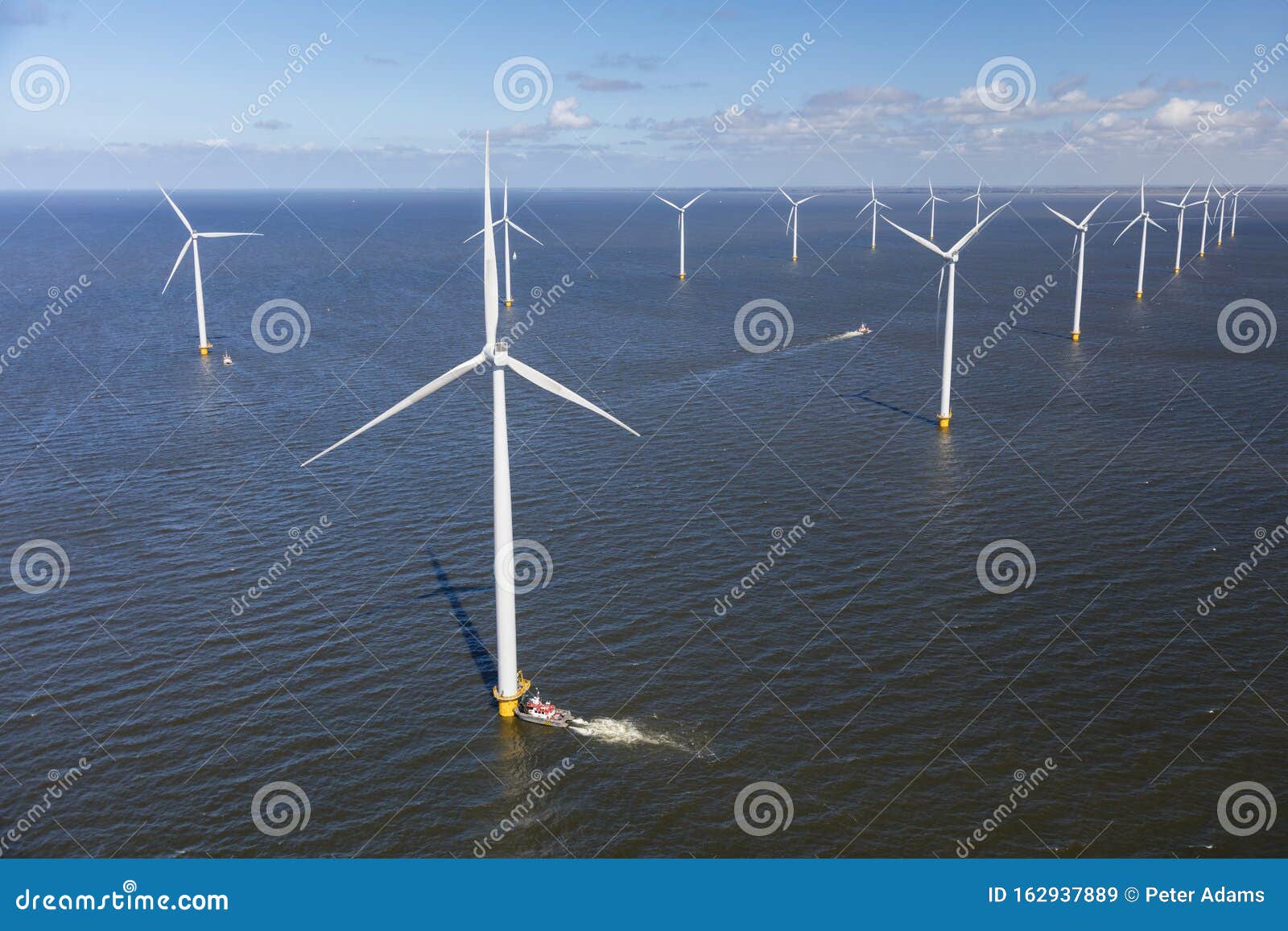 aerial view of wind turbines at sea, north holland
