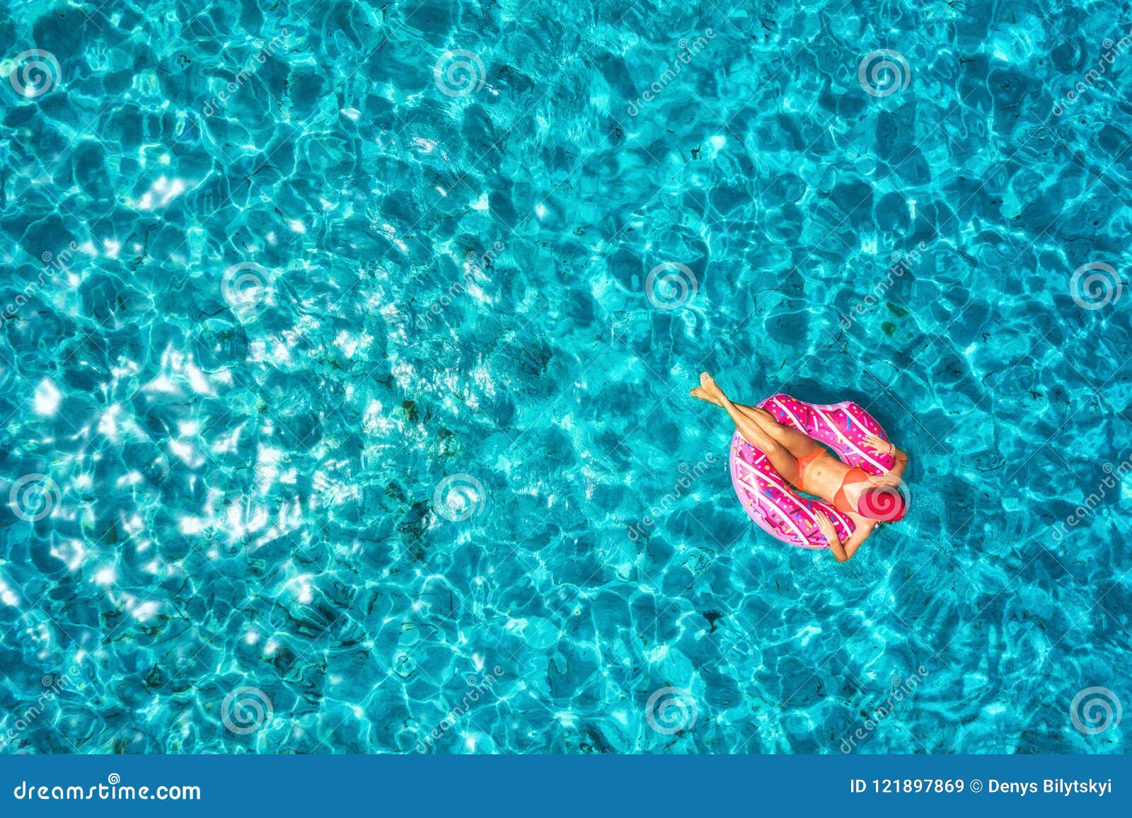 Aerial View of Woman on the Swim Ring in the Sea Stock Image - Image of ...