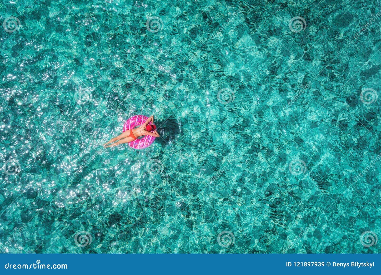 Aerial View of Woman on the Swim Ring in the Sea Stock Image - Image of ...