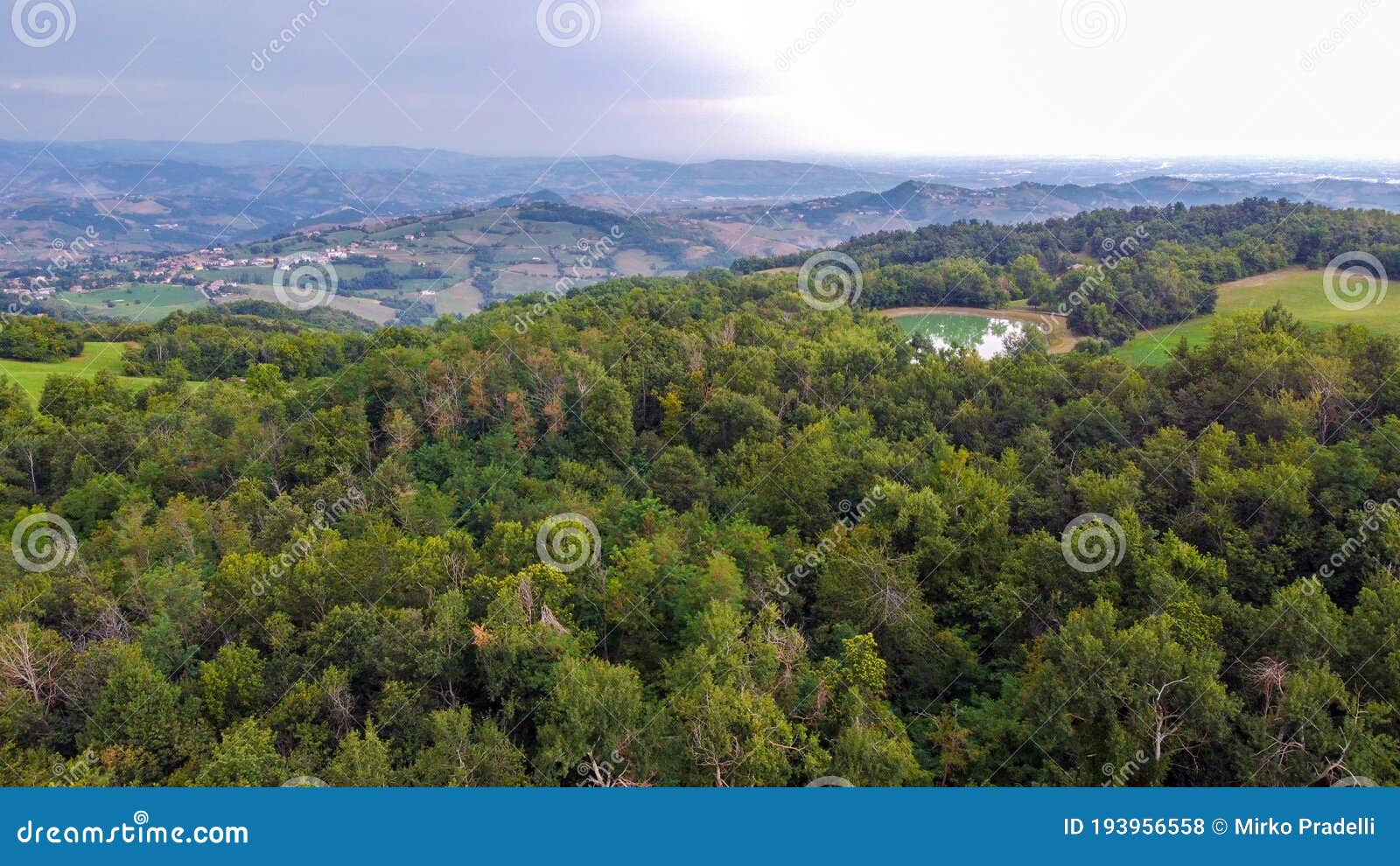 aerial view of woods and hills in italian appennini