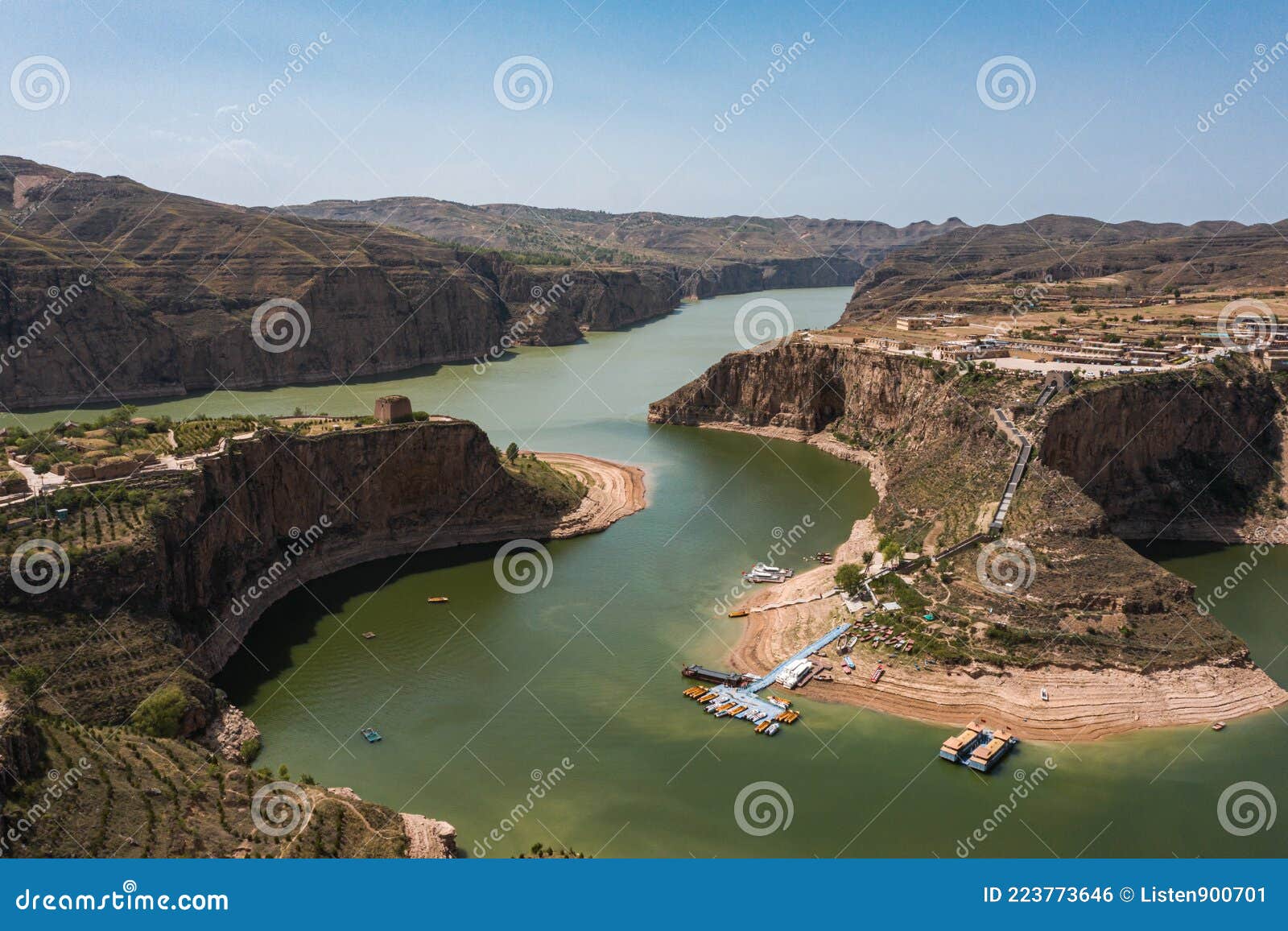 aerial view of yellow river source scenery in lao niu wan, laoniu bay, pianguan, shanxi, china