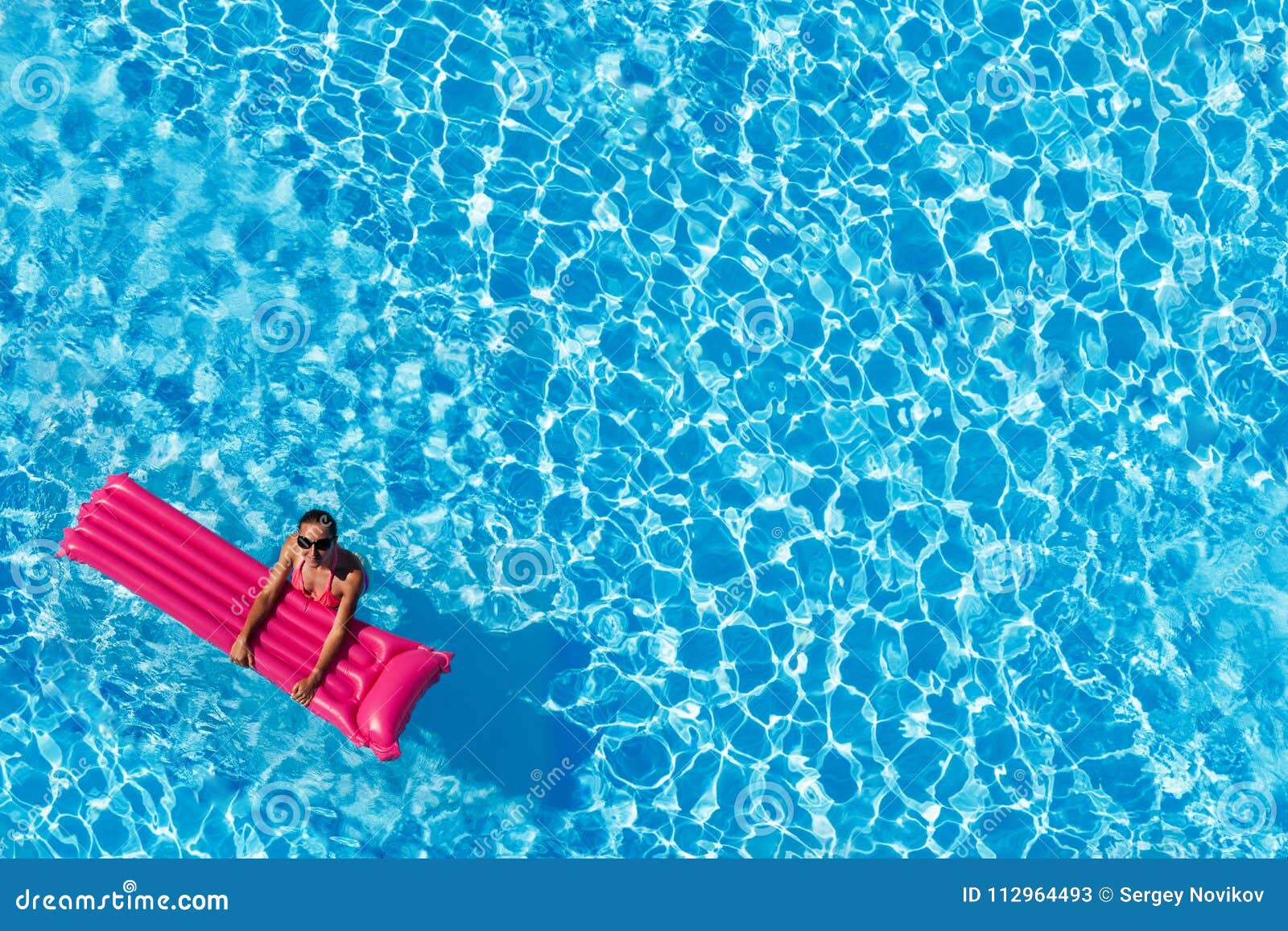 Woman Swimming with Inflatable Mattress in Pool Stock Image - Image of ...