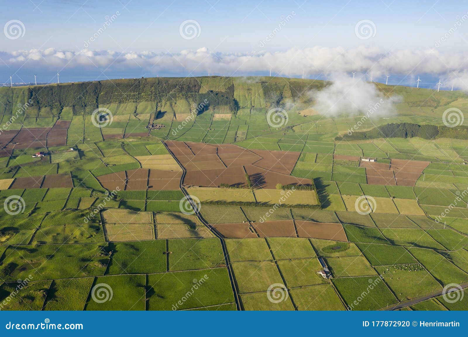 aerial views on the typical abstract countryside of the east of terceira island, one of the islands of the aÃÂ§ores azores
