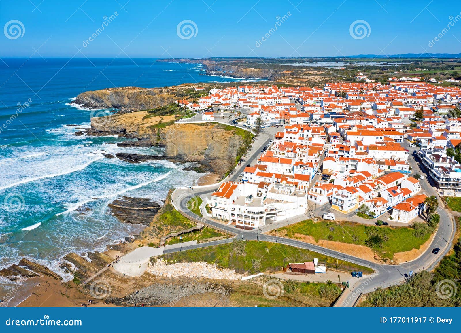 aerial from the village zambujeira do mar at the west coast in portugal