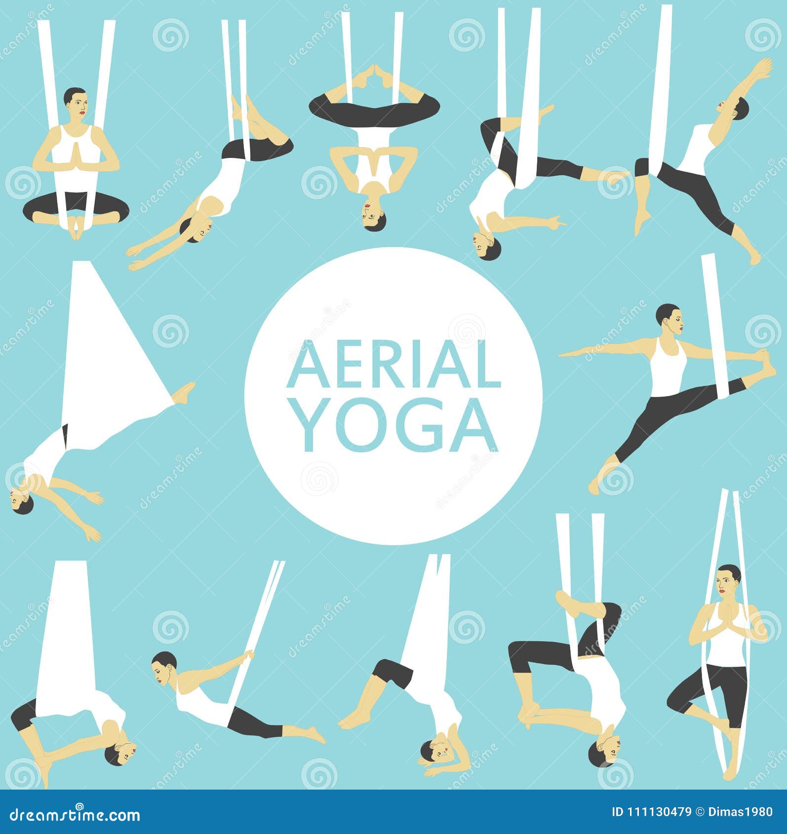 Aerial Yoga Set with Young Woman Stock Vector - Illustration of gravity,  lifestyle: 111130479