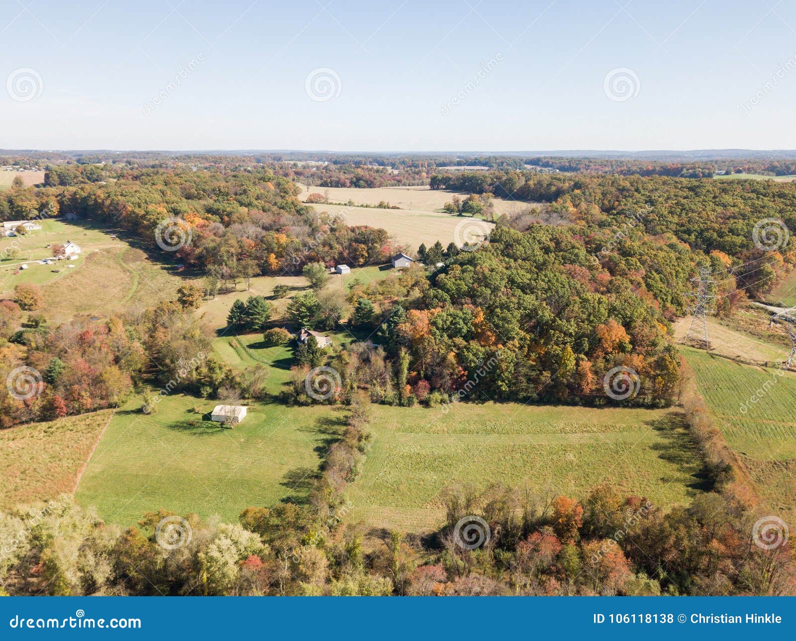 aerials of country farm land in white hall, maryland