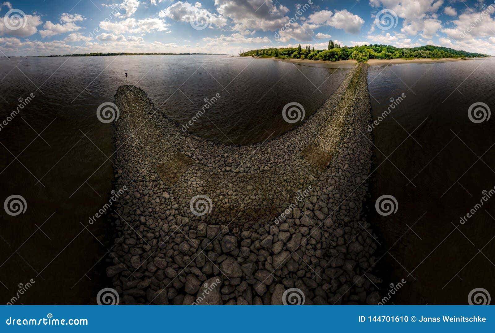 aerialview on the river elbe at stone dyke
