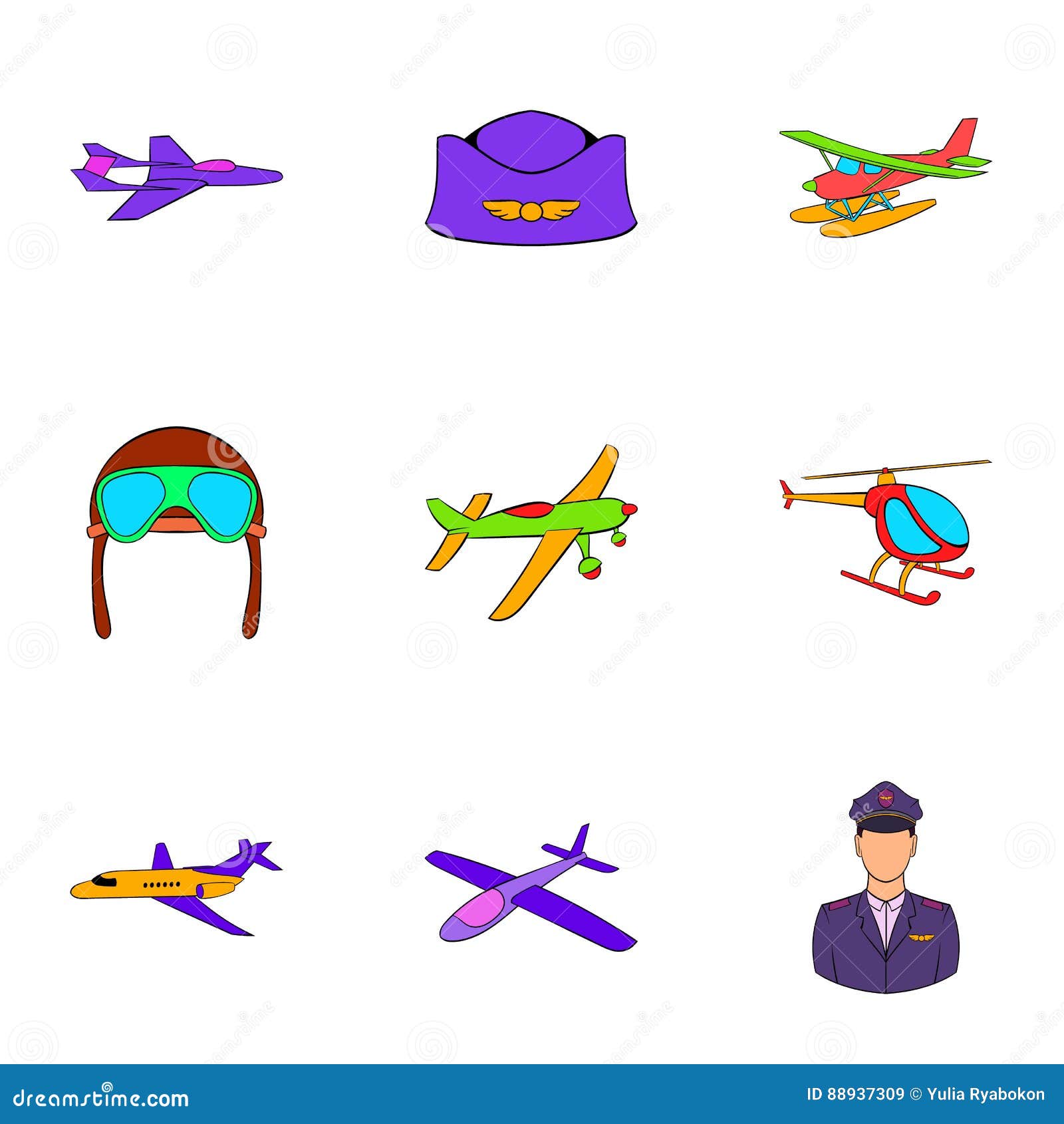 aeronautics icons set, cartoon style