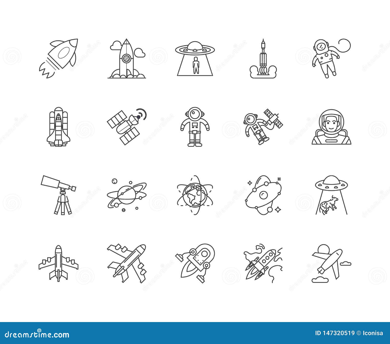 aerospace line icons, signs,  set, outline  concept