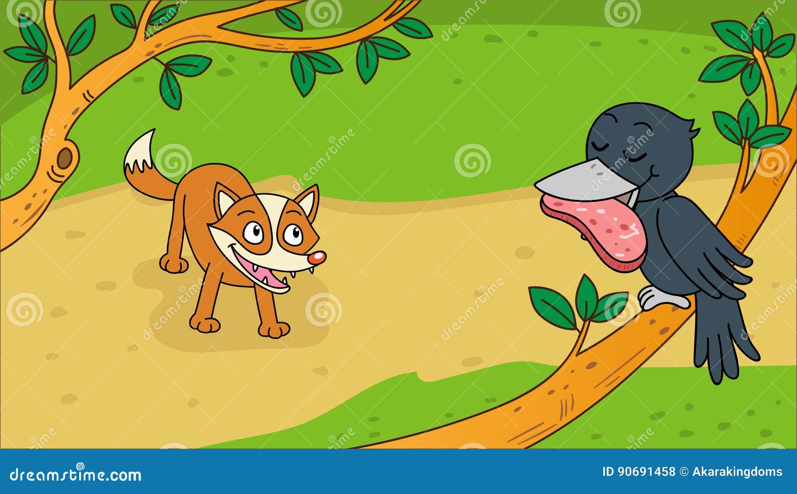 Aesop`s Fable the Fox and the Crow Stock Vector - Illustration of nature,  tree: 90691458